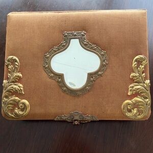 Antique 1894 Victorian Photo Album with Mirror, Built in Stand, Brass Accents